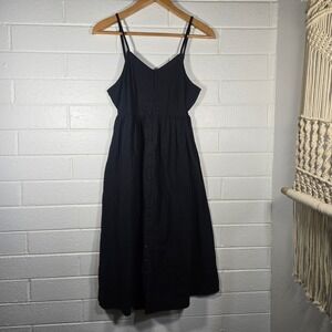 Universal Thread Button Cami Midi Dress Large Black Tie Back Open Back Pockets